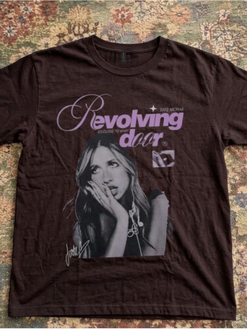 Tate McRae Revolving Door Graphic Tee Vintage Style Brown Shirt